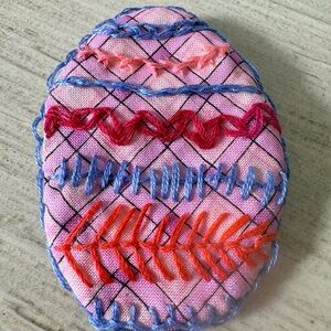 Handcrafted Pink Embroidered Easter egg pin brooch